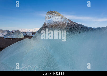 Detail of Glacial ice from the Breidarmerkurjokull glacier on Breidarmerkurfjara beach, Iceland by the Jokulsarlon. Stock Photo