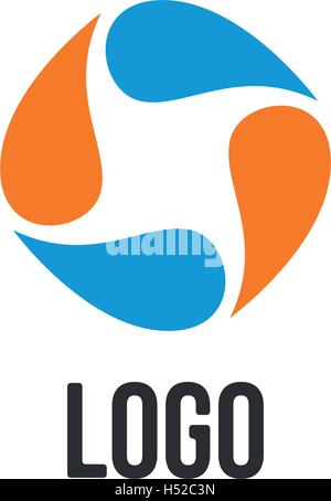 Isolated abstract blue and orange drops circle logo. Liquid circulation logotype. Kids art school icon. Round spining paint sign. Natural process of water renewal symbol. Vector drops illustration. Stock Vector