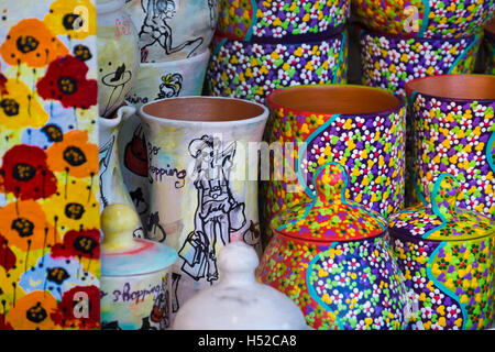 Colorful ceramic pottery on display to be sold Stock Photo