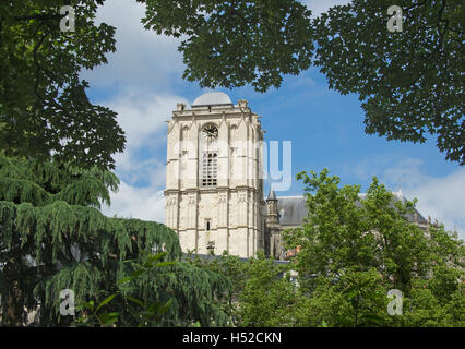 Bell and clock tower St Julian Cathedral Le Mans France Stock Photo