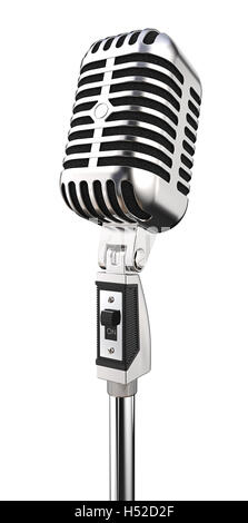 3D render of Classic style retro Microphone on a Stand. On Off button. Isolated. Stock Photo