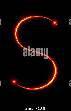 red thin light painting letter S on black background Stock Photo