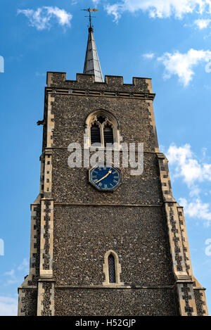 The tower of the parish church of St Mary the virgin, Ware, Hertfordshire Stock Photo