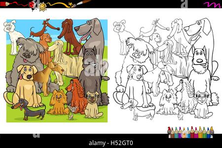 Cartoon Illustration of Purebred Dog Characters Coloring Book Activity Stock Vector