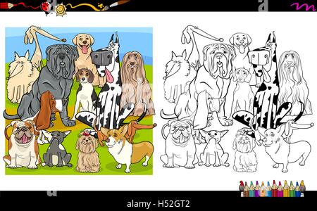 Cartoon Illustration of Purebred Dogs Coloring Book Activity Stock Vector