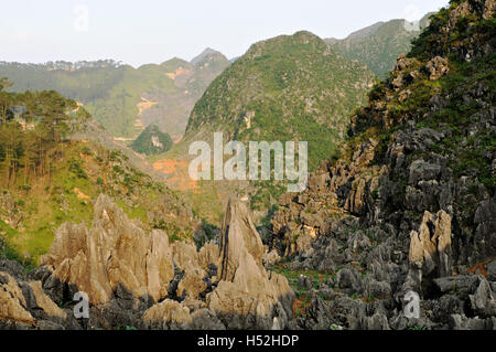 Sharp rocks and mountains near Dong Van in north Vietnam, Ha Giang Province Stock Photo