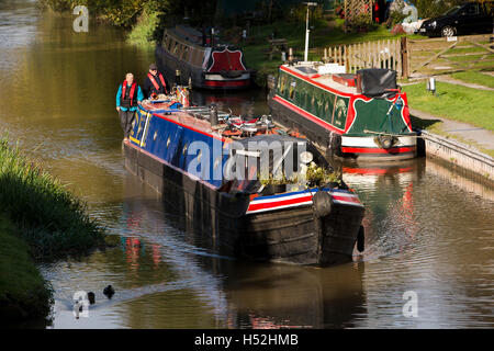 UK, England, Cheshire, Beeston Brook, narrowboats on Shropshire Union Canal below Beeston Iron Lock Stock Photo