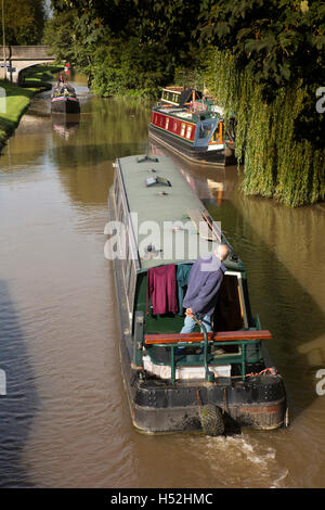 UK, England, Cheshire, Beeston Brook, narrowboats on Shropshire Union Canal below Beeston Iron Lock Stock Photo