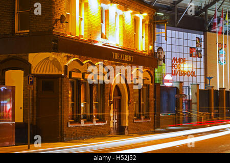 The Albert pub right next to Liverpool Football Club stadium at a night match Stock Photo