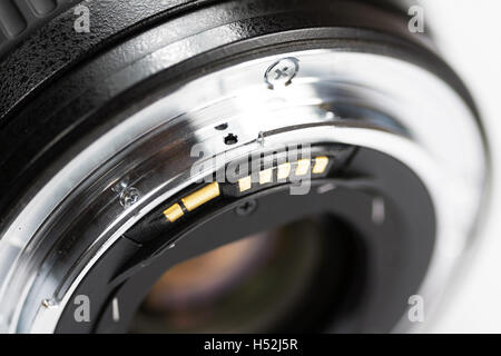 Closeup on interface and back of the photographic lens Stock Photo