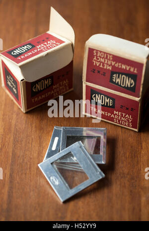 Old or Vintage Box Gnome Metal Transparency Slides Stock Photo