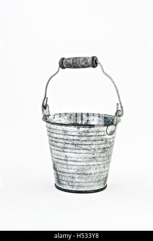 one gray metal bucket isolated on a white background. Stock Photo