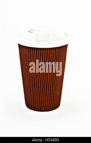 brown cardboard coffee glass with lid isolated. Stock Photo