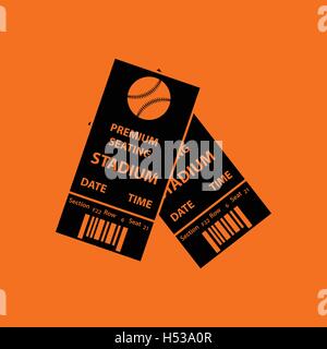 Baseball tickets icon. Orange background with black. Vector illustration. Stock Vector