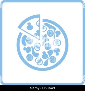 Pizza on plate icon. Blue frame design. Vector illustration. Stock Vector