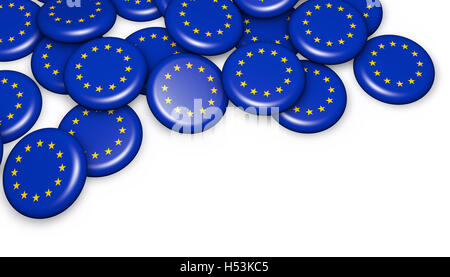 European Union flag on badges 3d illustration on white background with copy space. Stock Photo