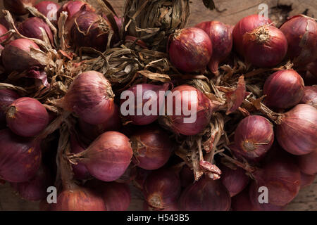 shallots still life wood background onion bulb season herb vegetable ingredient Stock Photo