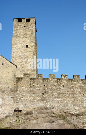 The Torre Bianca (White tower) of the Castelgrande in Bellinzona, Switzerland. A UNESCO World Heritage Site. Stock Photo