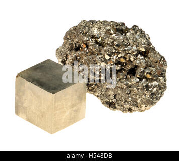 Iron Pyrite (iron sulphide: FeS2) or 'Fool's Gold'. Naturally-occurring cubic crystals Stock Photo