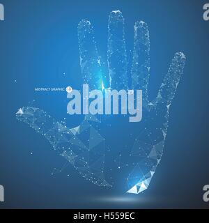 Points, lines, and faces form the shape of the palm. Stock Vector