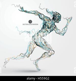 Running man, colored lines drawing, vector illustration. Stock Vector