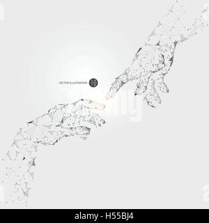 Two hands touching moments, network connections, sense of technology illustration. Stock Vector