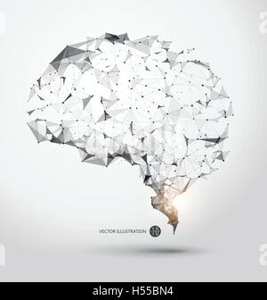 Wires from the point of brain graphics, vector illustration. Stock Vector