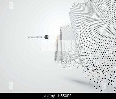 Wave-like pattern composed of particles, science and technology illustration. Stock Vector