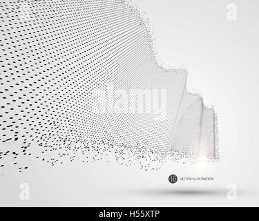 Wave-like pattern composed of particles, science and technology illustration. Stock Vector