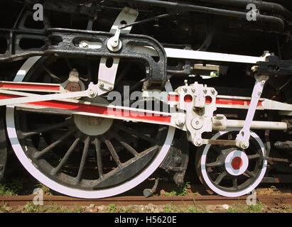 Detail of the wheels of an old steam locomotive Stock Photo