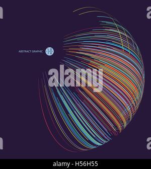 Three-dimensional sphere composed of multicolored curves, abstract graphics. Stock Vector