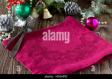 Christmas table setting. Holiday decorations. Stock Photo