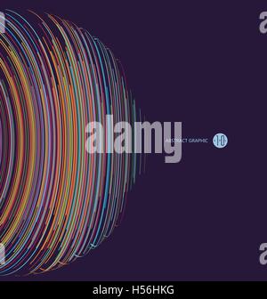 Three-dimensional sphere composed of multicolored curves, abstract graphics. Stock Vector