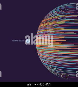 Three-dimensional sphere composed of multicolored curves, abstract graphics. Stock Vector