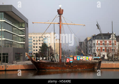 Hanse Kogge, replica, traditional boat, Neuer Hafen Harbor, Bremerhaven, Bremen Stock Photo