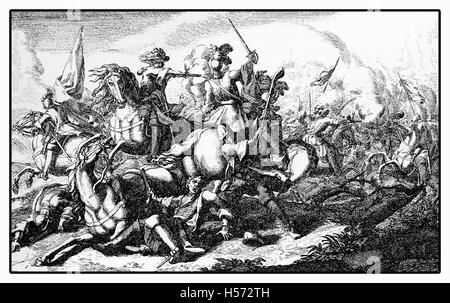 XVII century, Thirty Years War (1618 – 1648)  armies fighting, vintage engraving Stock Photo