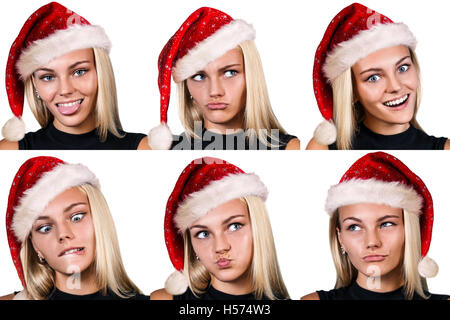 Collage of smiling woman in red christmass hat Stock Photo