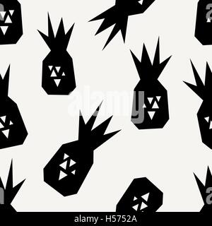 Seamless repeating pattern with pineapples in black on cream background. Modern textile, greeting card, poster, wrapping paper. Stock Vector