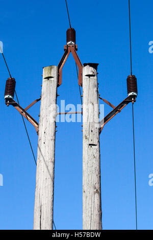 wooden electricity pylon Stock Photo