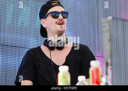 DJ Robin Schulz spinning at the Sirius XM Music Lounge on March 16, 2016 at the 1Hotel South Beach at the Private Beach Club in Miami Beach, Florida. Stock Photo