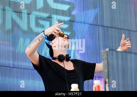 DJ Robin Schulz spinning at the Sirius XM Music Lounge on March 16, 2016 at the 1Hotel South Beach at the Private Beach Club in Miami Beach, Florida. Stock Photo