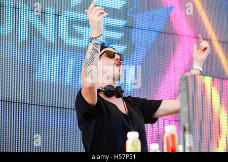 DJ Robin Schulz spinning at the Sirius XM Music Lounge on March 16, 2016 at the 1Hotel South Beach at the Private Beach Club in Miami Beach, Florida. Stock Photo