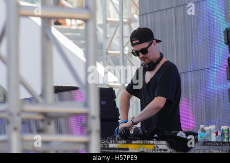 DJ Robin Schulz spinning at the Sirius XM Music Lounge on March 16, 2016 at the 1Hotel South Beach at the Private Beach Club in Miami Beach, Florida. Stock Photo