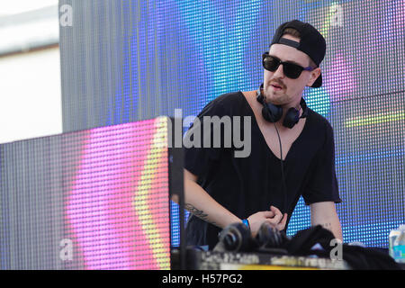 DJ Robin Schulz spinning at the Sirius XM Music Lounge on March 16, 2016 at the 1Hotel South Beach at the Private Beach Club in Miami Beach, Florida. Stock Photo