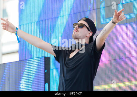 DJ Robin Schulz spinning at the Sirius XM Music Lounge on March 16, 2016 at the 1Hotel South Beach at the Private Beach Club in Miami Beach, Florida. Stock Photo