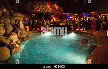 Atmosphere of the pool and grotto at the 2016 City Gala Fundraiser at The Playboy Mansion on February 15, 2016 in Los Angeles, California. Stock Photo