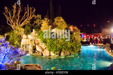 Atmosphere of the pool and grotto at the 2016 City Gala Fundraiser at The Playboy Mansion on February 15, 2016 in Los Angeles, California. Stock Photo