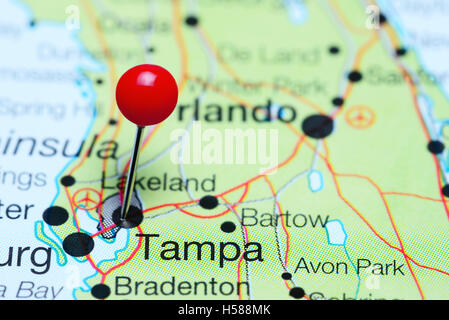 Tampa pinned on a map of Florida, USA Stock Photo