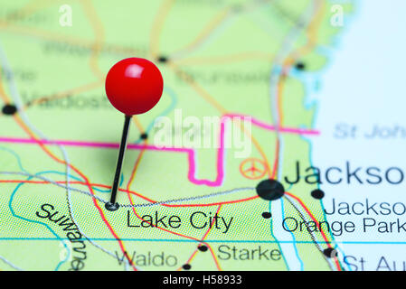 Lake City pinned on a map of Florida, USA Stock Photo