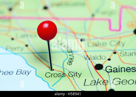 Cross City pinned on a map of Florida, USA Stock Photo